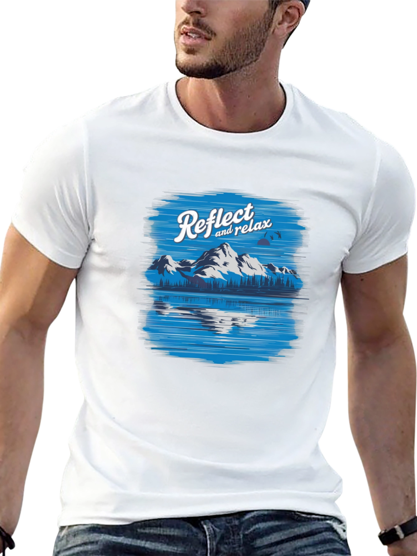 Camiseta Negra Relax con Diseño de Montaña y Lago