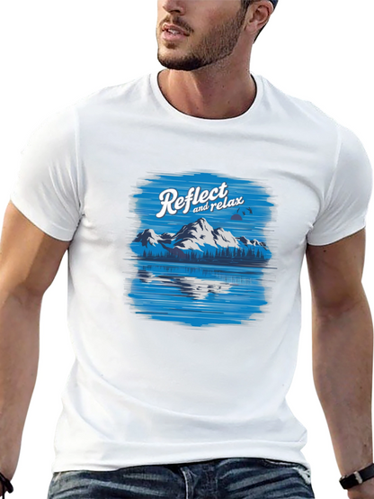 Camiseta Negra Relax con Diseño de Montaña y Lago