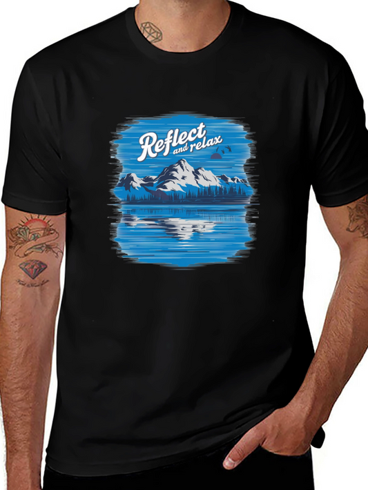 Camiseta Negra Relax con Diseño de Montaña y Lago