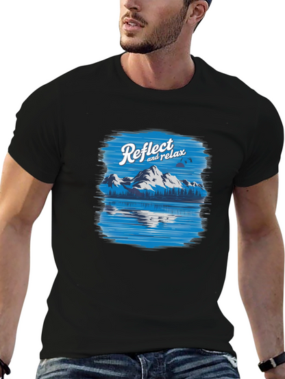 Camiseta Negra Relax con Diseño de Montaña y Lago