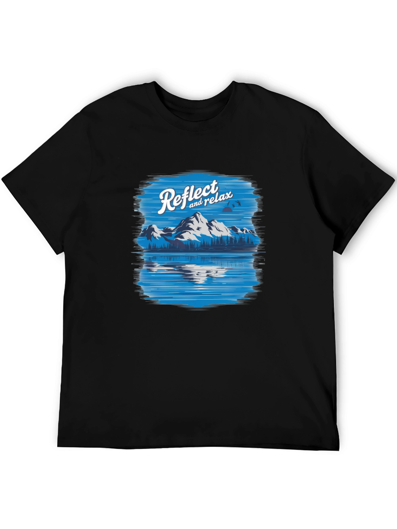 Camiseta Negra Relax con Diseño de Montaña y Lago