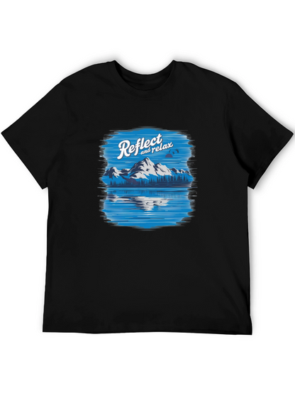 Camiseta Negra Relax con Diseño de Montaña y Lago