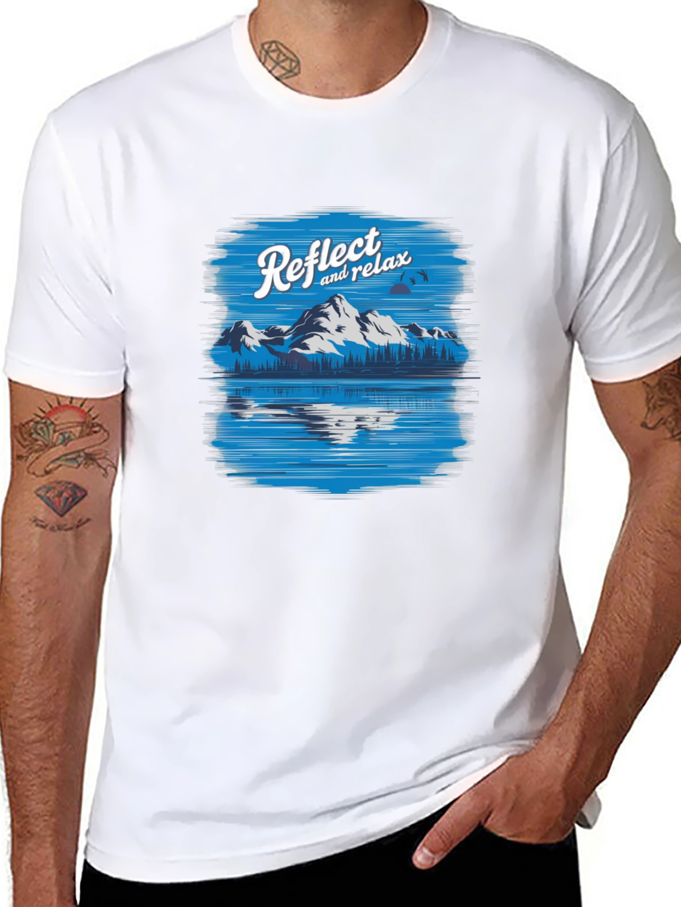 Camiseta Negra Relax con Diseño de Montaña y Lago