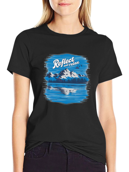 Camiseta Negra Relax con Diseño de Montaña y Lago