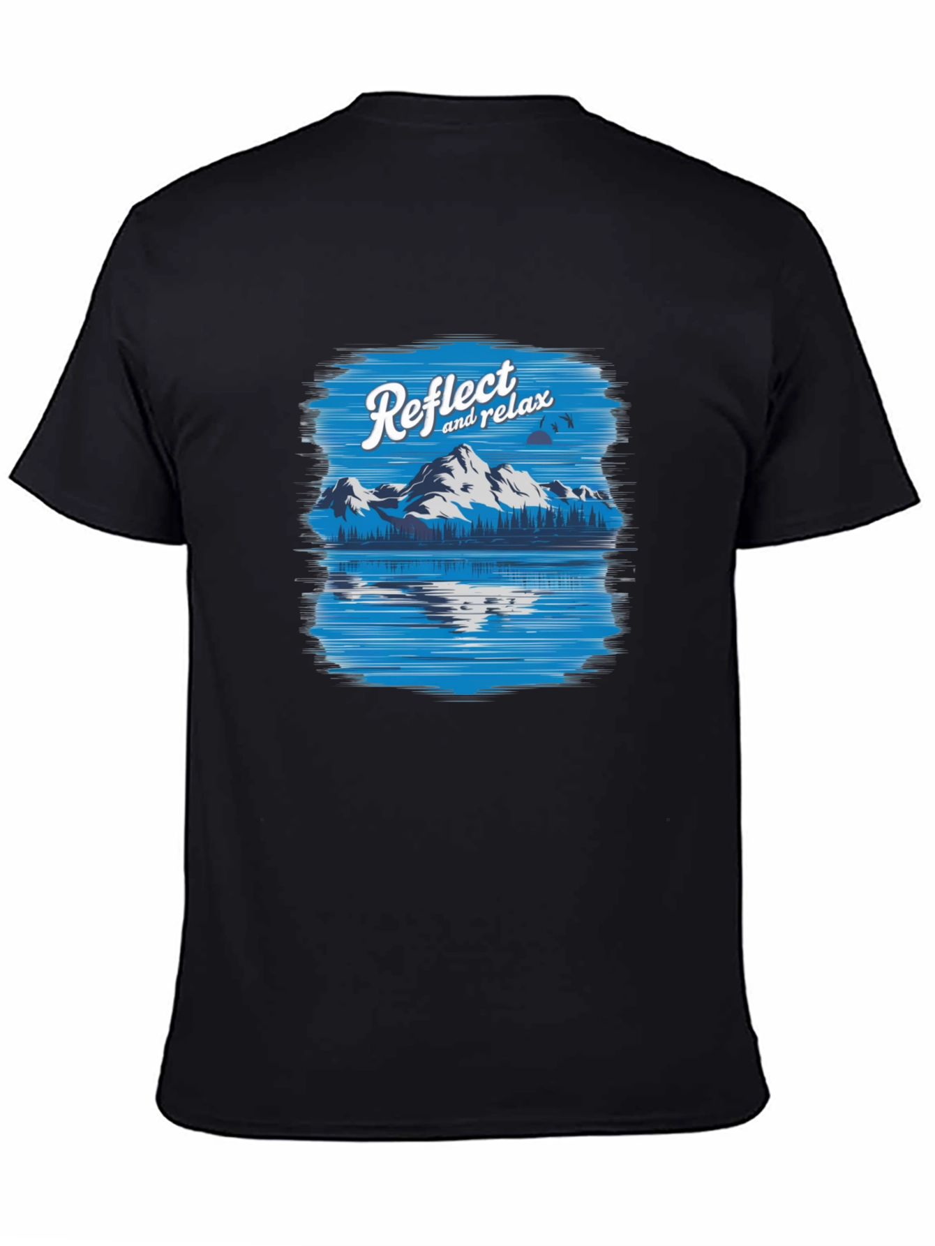 Camiseta Negra Relax con Diseño de Montaña y Lago