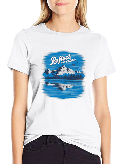 Camiseta Negra Relax con Diseño de Montaña y Lago
