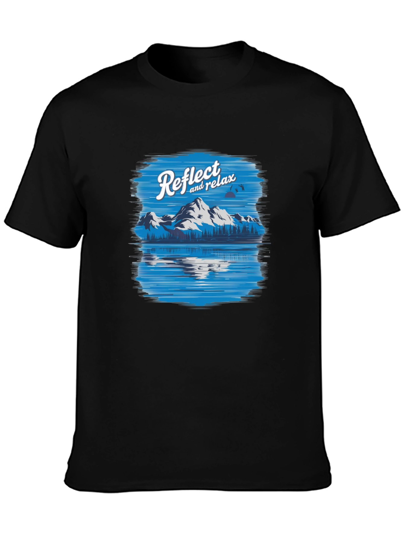 Camiseta Negra Relax con Diseño de Montaña y Lago
