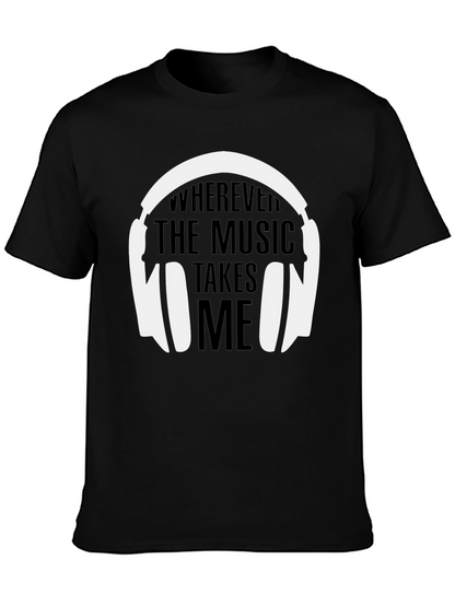 Camiseta Negra La Música Me Lleva para Hombre