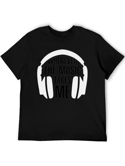Camiseta Negra La Música Me Lleva para Hombre