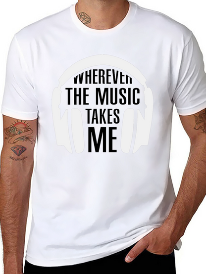 Camiseta Negra La Música Me Lleva para Hombre
