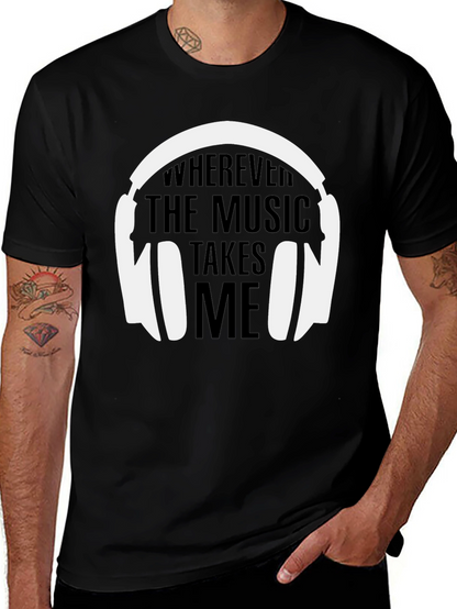Camiseta Negra La Música Me Lleva para Hombre