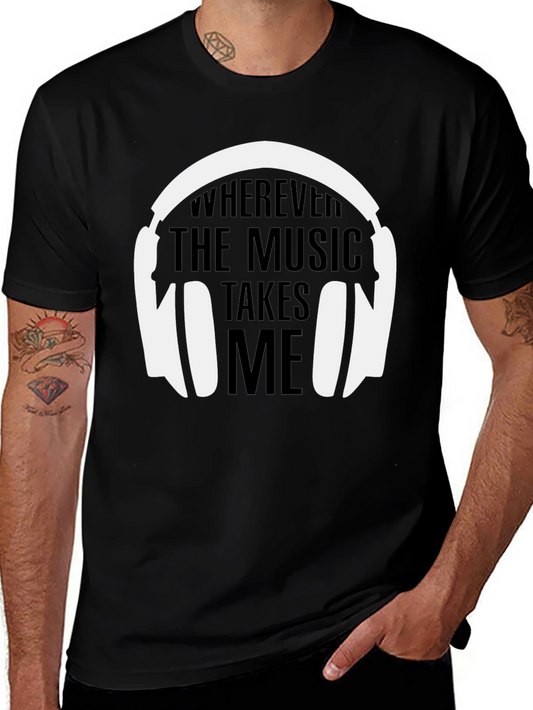 Camiseta Negra La Música Me Lleva para Hombre