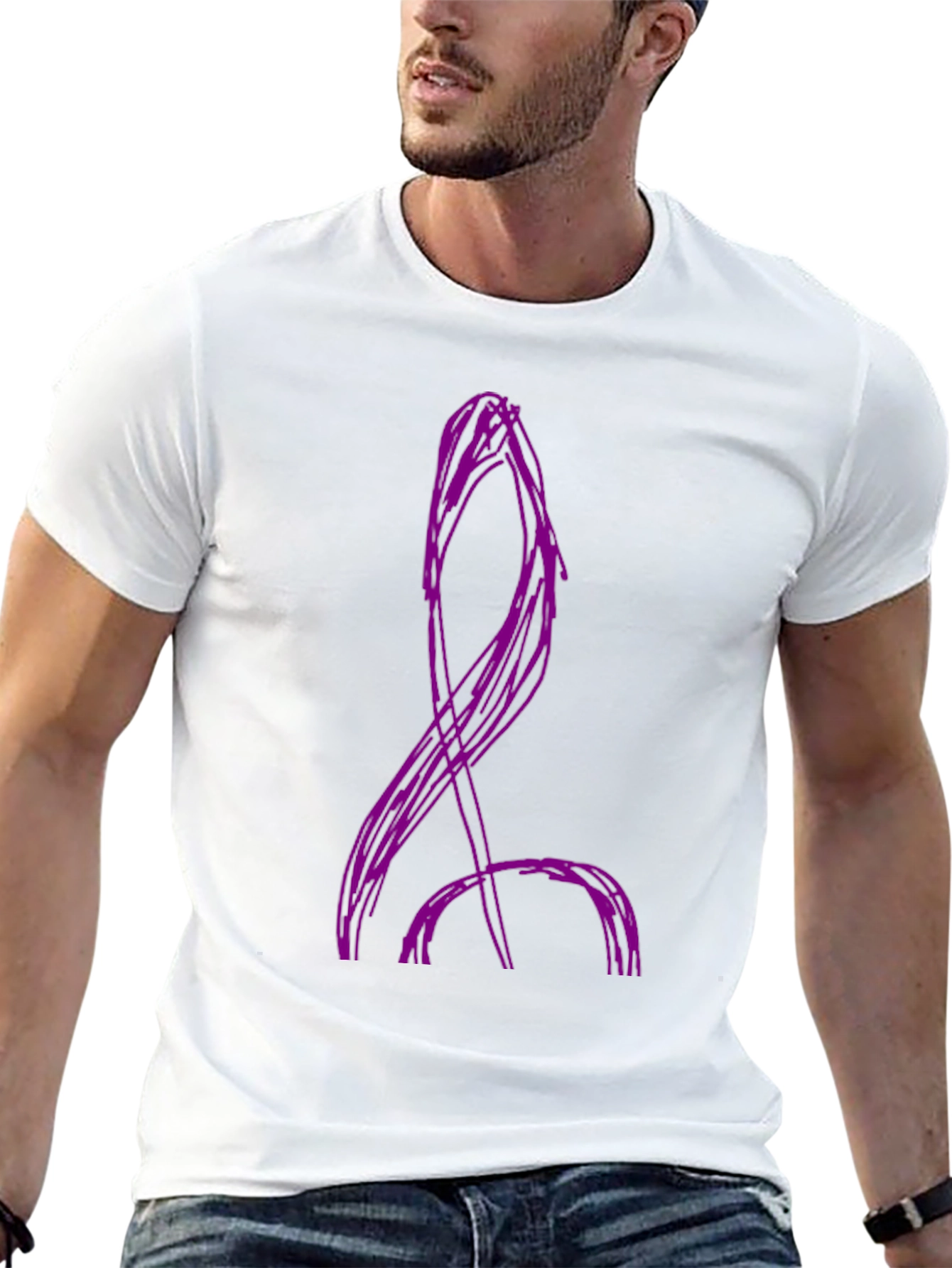 Camiseta Negra con Diseño Abstracto Púrpura
