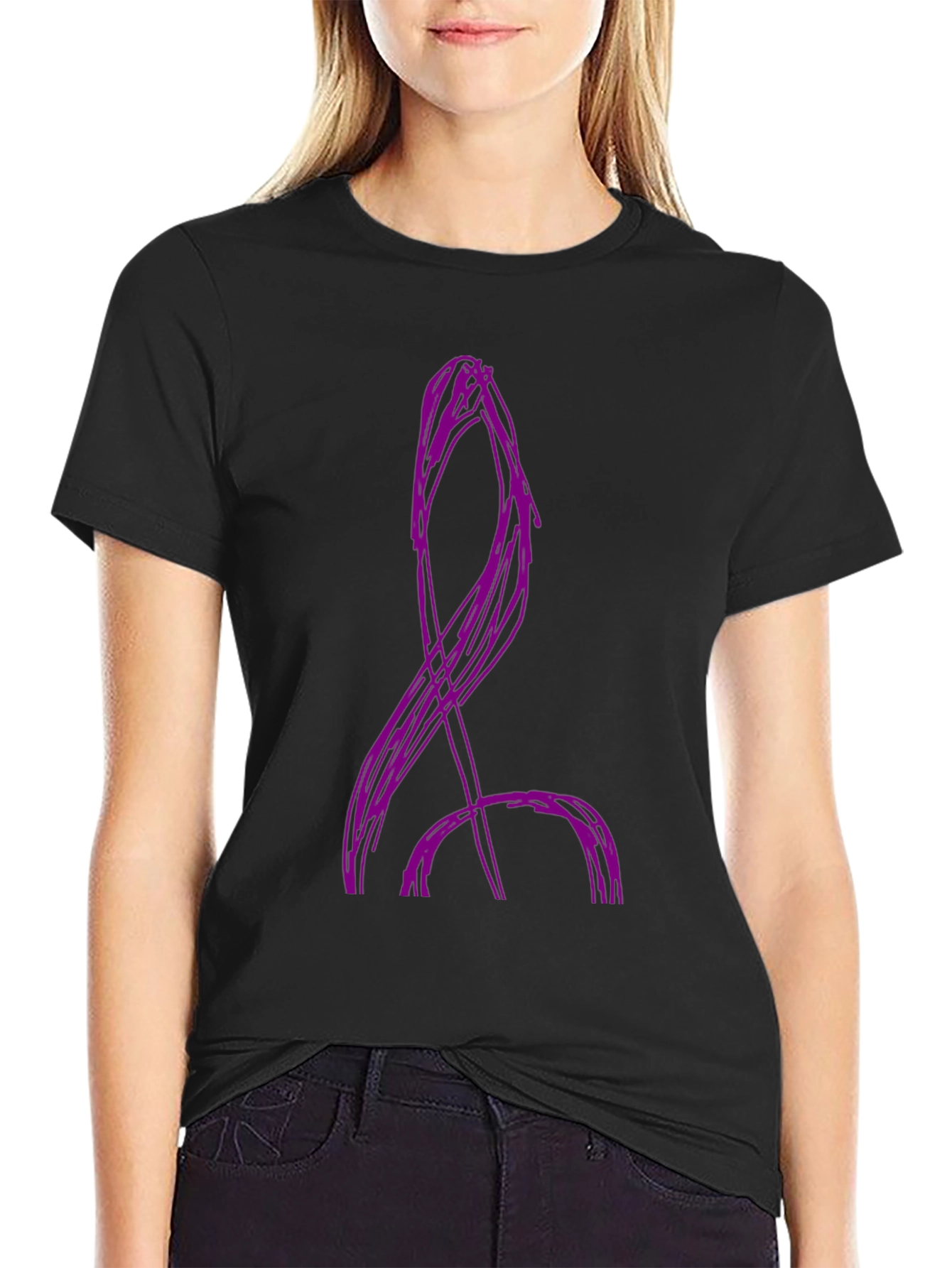 Camiseta Negra con Diseño Abstracto Púrpura