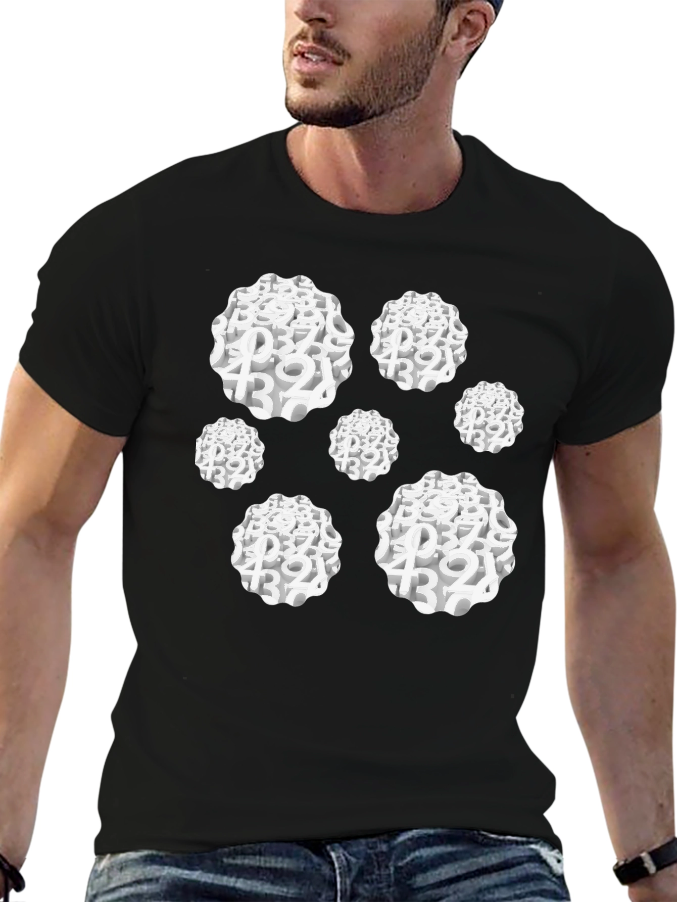 Camiseta Negra Hombre Diseño Abstracto Números