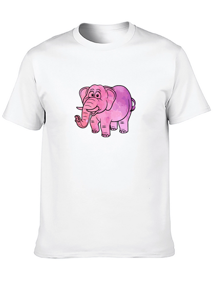 Camiseta Negra con Diseño de Elefante Rosa Acuarela