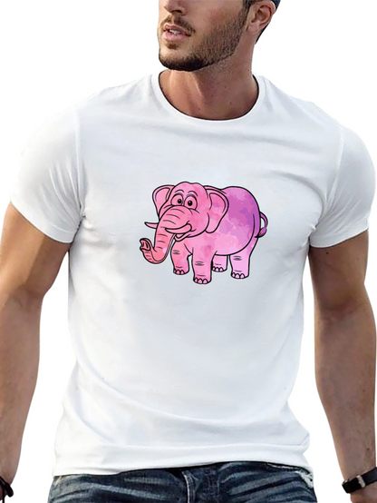 Camiseta Negra con Diseño de Elefante Rosa Acuarela