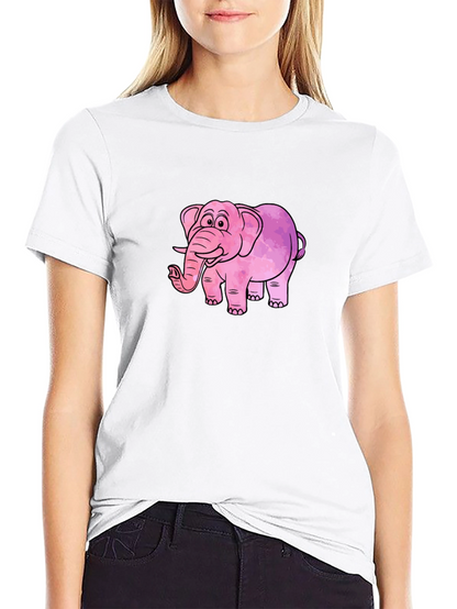 Camiseta Negra con Diseño de Elefante Rosa Acuarela