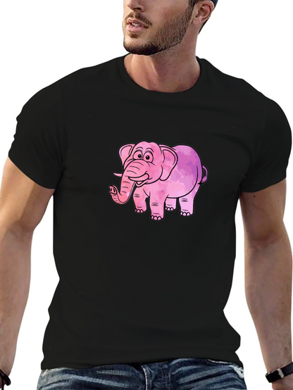 Camiseta Negra con Diseño de Elefante Rosa Acuarela