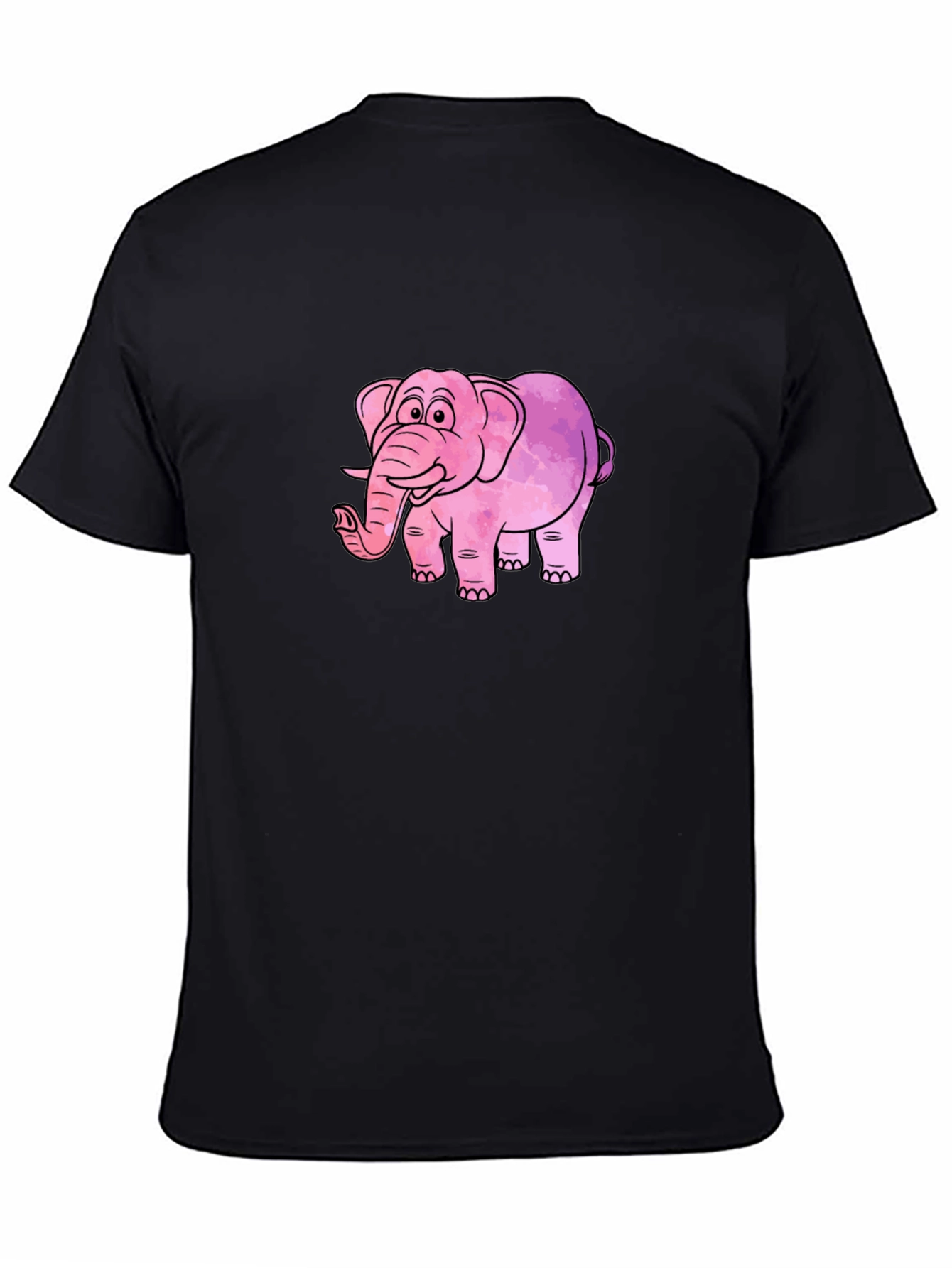 Camiseta Negra con Diseño de Elefante Rosa Acuarela