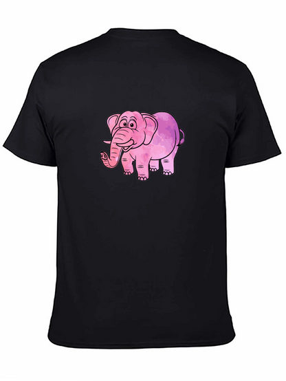 Camiseta Negra con Diseño de Elefante Rosa Acuarela