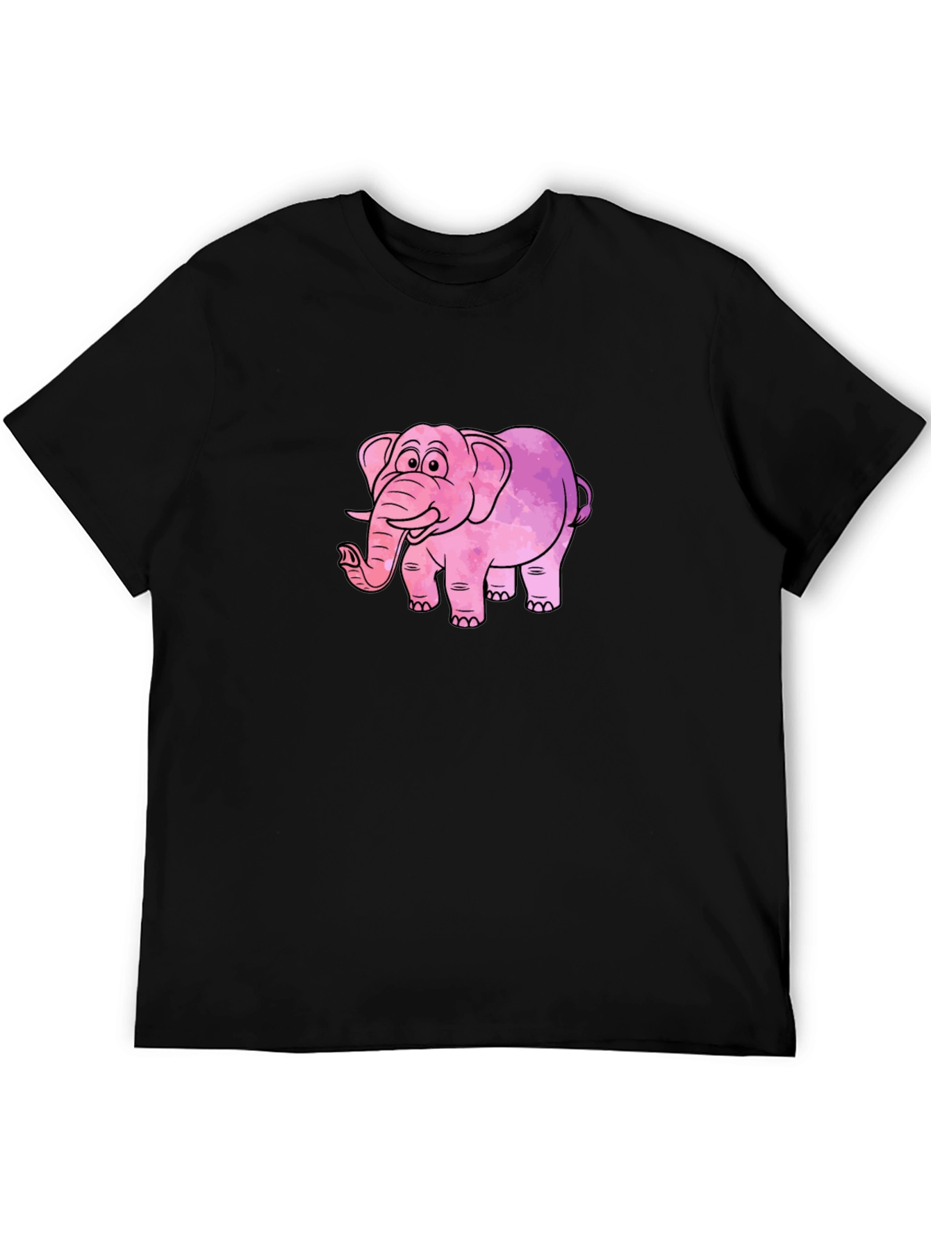 Camiseta Negra con Diseño de Elefante Rosa Acuarela