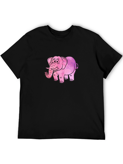 Camiseta Negra con Diseño de Elefante Rosa Acuarela