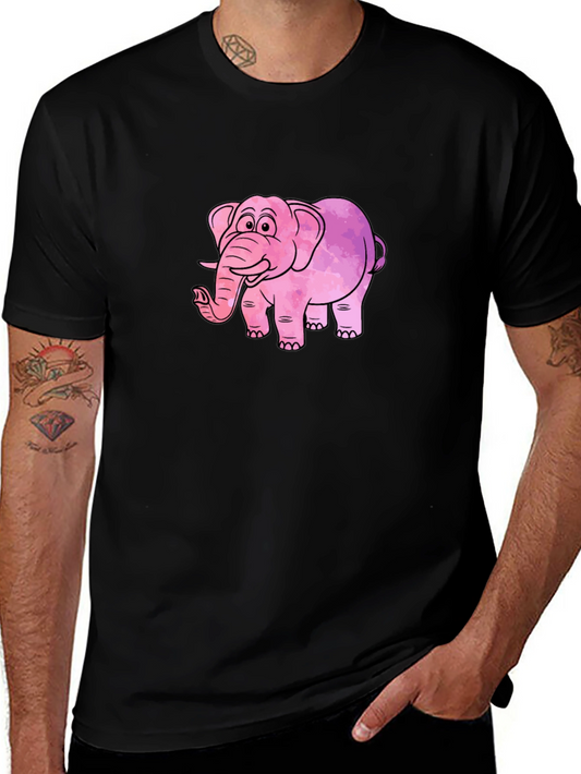 Camiseta Negra con Diseño de Elefante Rosa Acuarela