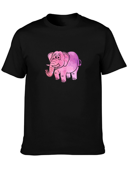Camiseta Negra con Diseño de Elefante Rosa Acuarela