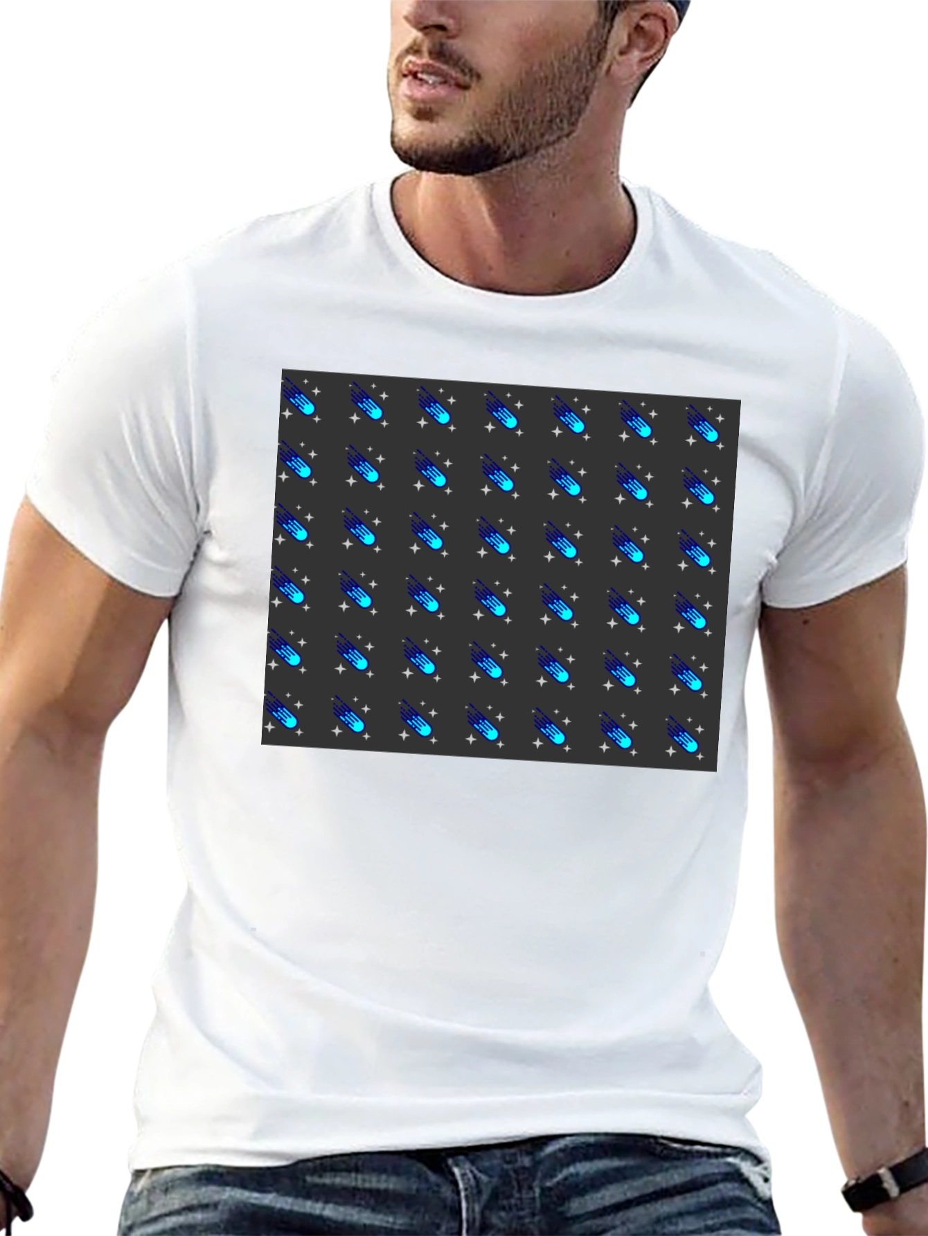 Camiseta Negra con Diseño de Meteoritos Estilizados