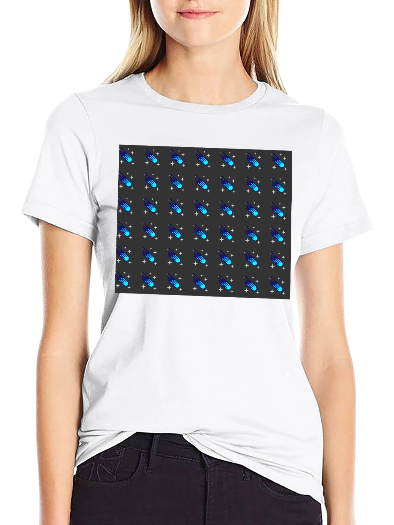 Camiseta Negra con Diseño de Meteoritos Estilizados