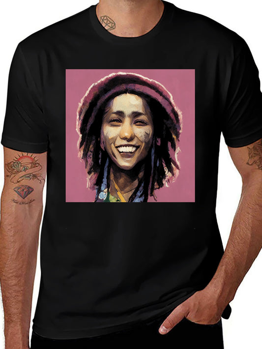 Camiseta Negra con Diseño Artístico de Rasta