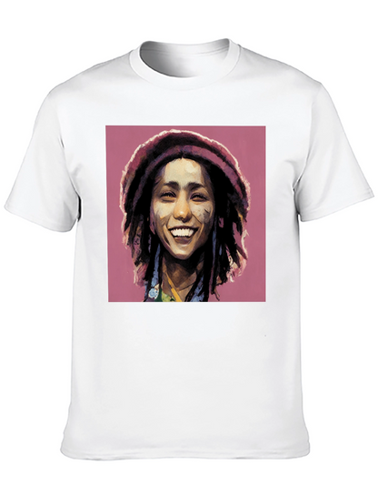 Camiseta Negra con Diseño Artístico de Rasta