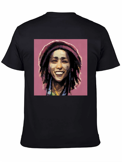Camiseta Negra con Diseño Artístico de Rasta