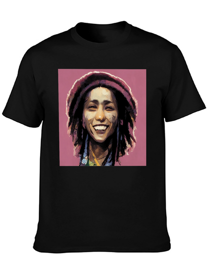 Camiseta Negra con Diseño Artístico de Rasta
