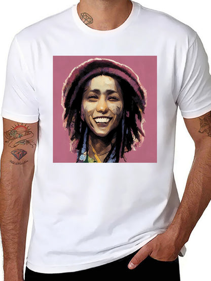 Camiseta Negra con Diseño Artístico de Rasta