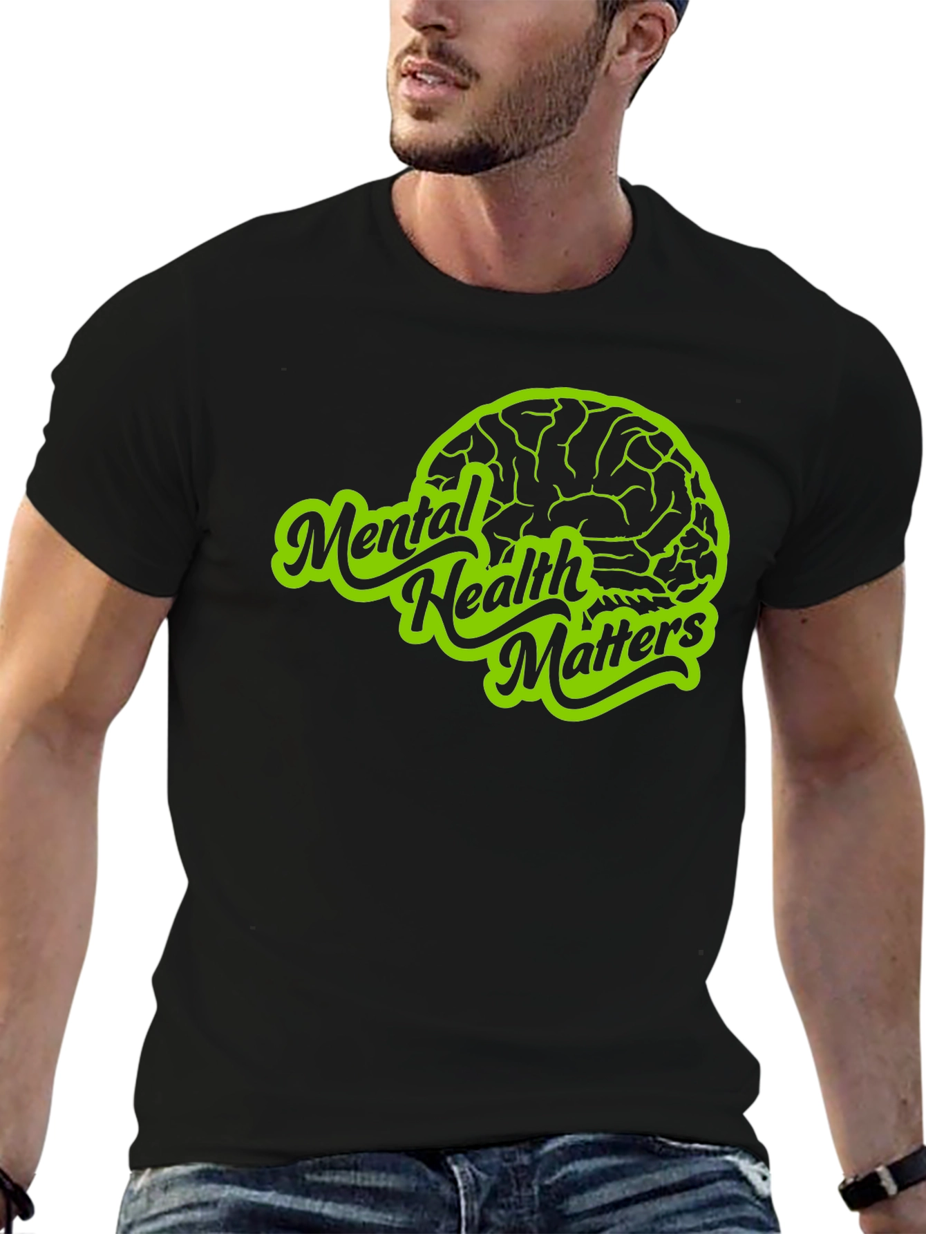 Camiseta Negra Salud Mental Importa con Diseño Cerebro