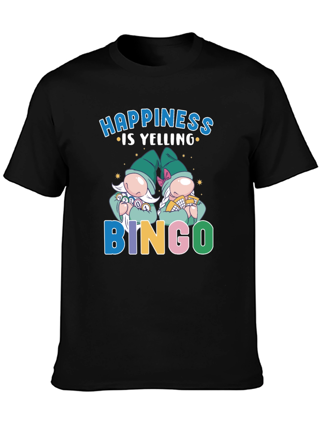 Camiseta Negra: Felicidad es Gritar ¡Bingo!