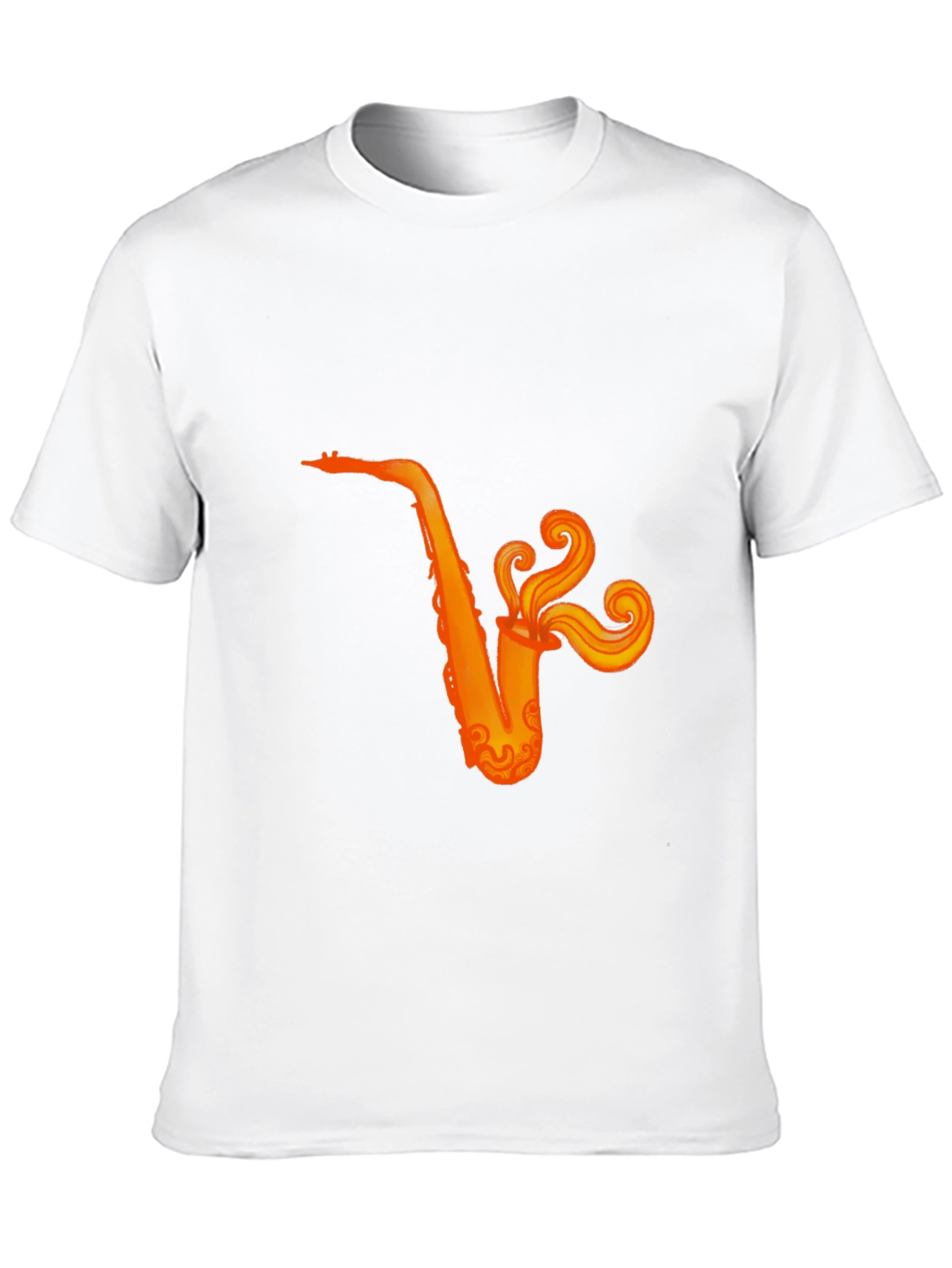 Camiseta Negra con Diseño de Saxofón Naranja