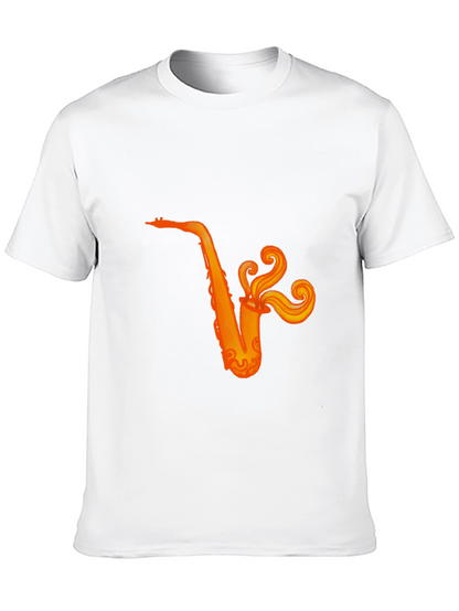 Camiseta Negra con Diseño de Saxofón Naranja