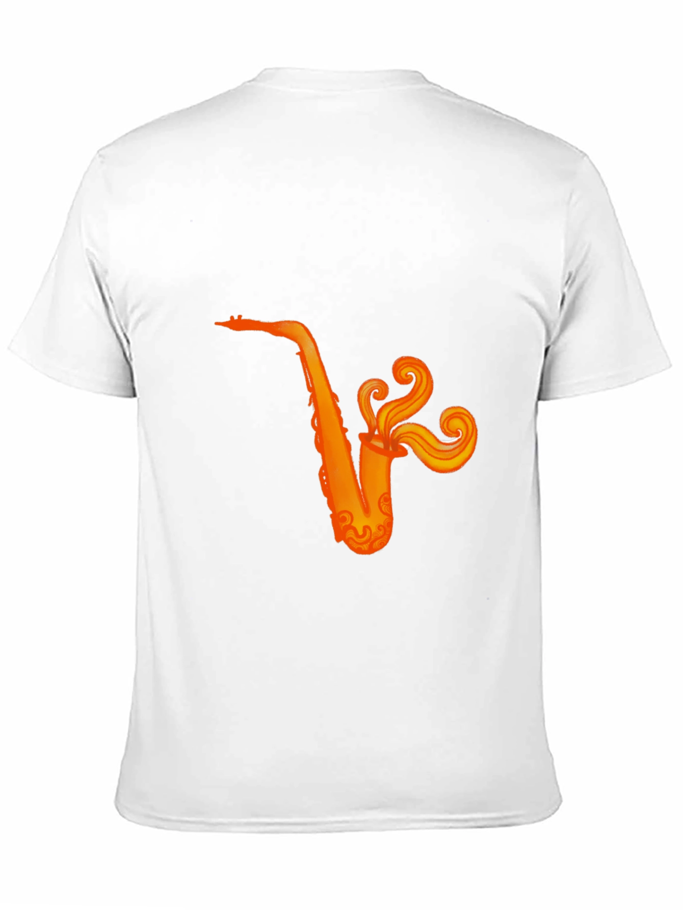 Camiseta Negra con Diseño de Saxofón Naranja