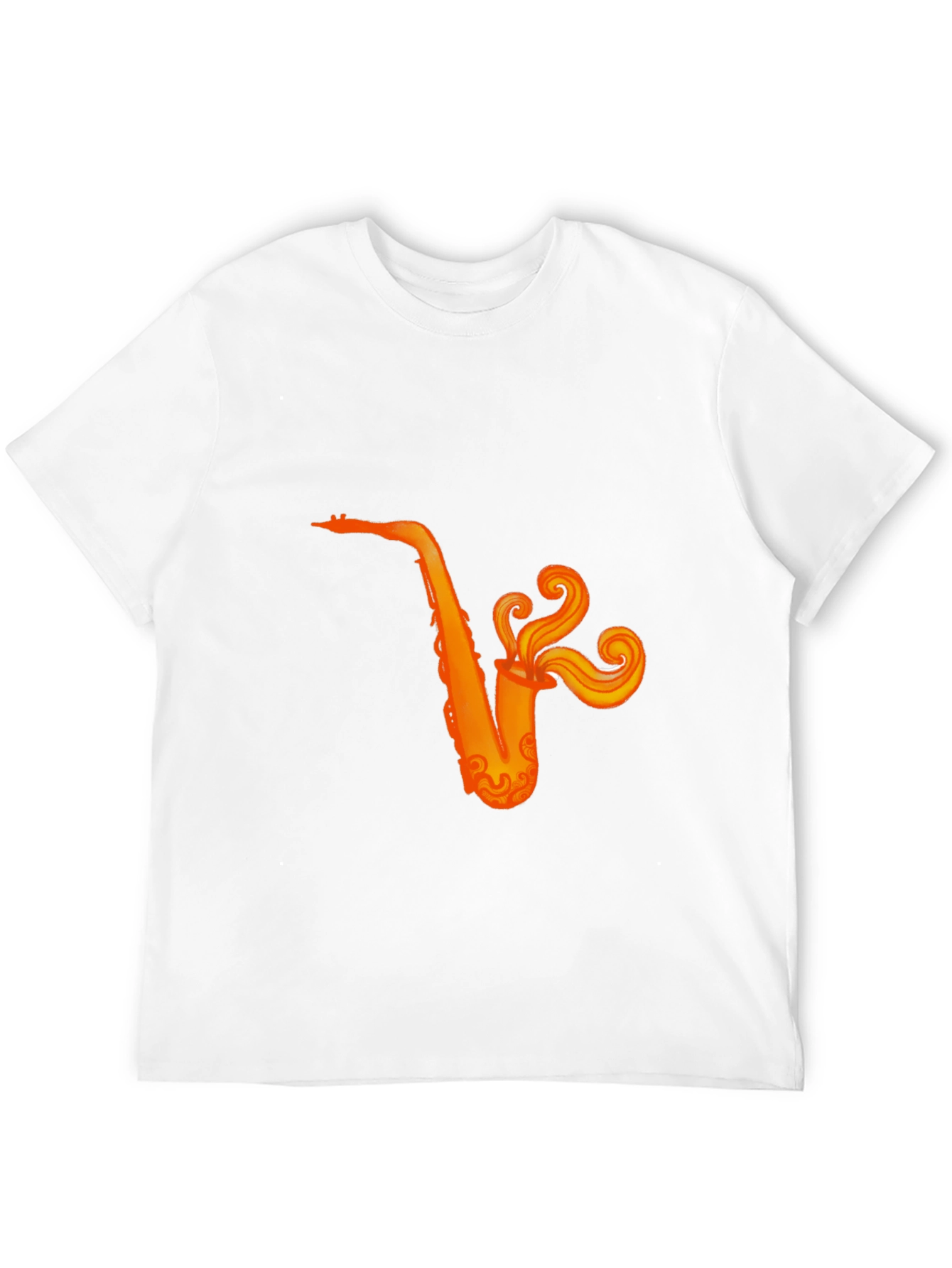 Camiseta Negra con Diseño de Saxofón Naranja