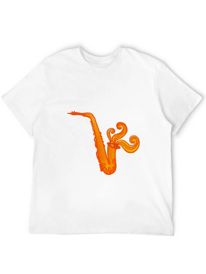 Camiseta Negra con Diseño de Saxofón Naranja