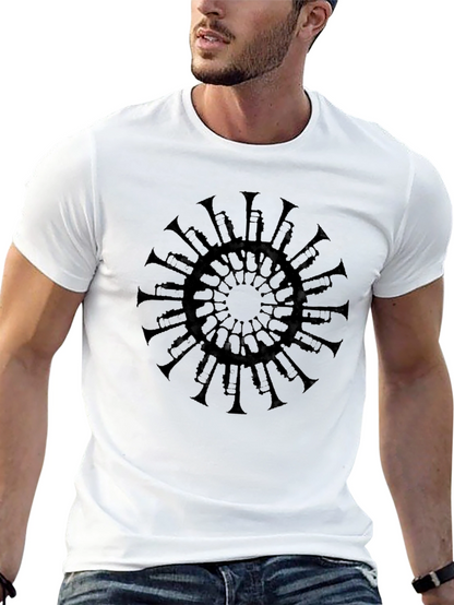 Camiseta Negra Mandala Trompetas Hombre