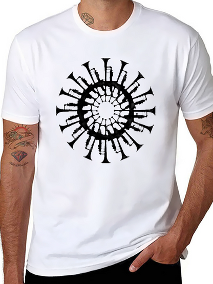 Camiseta Negra Mandala Trompetas Hombre