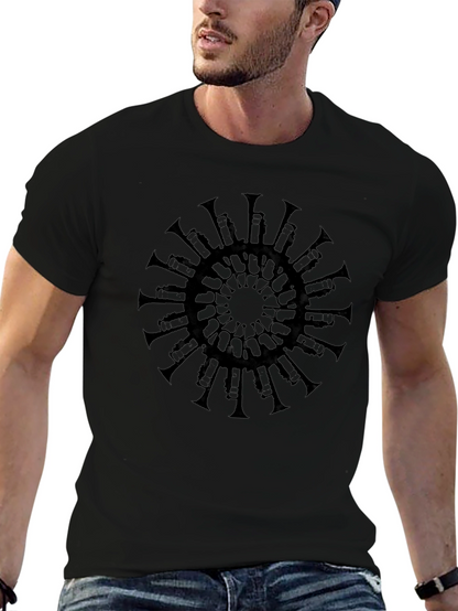 Camiseta Negra Mandala Trompetas Hombre