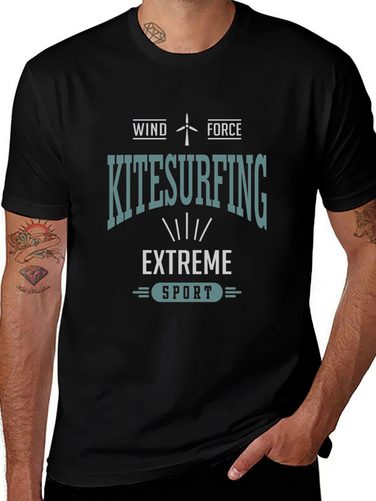 Camiseta Negra Kitesurfing: Viento y Fuerza