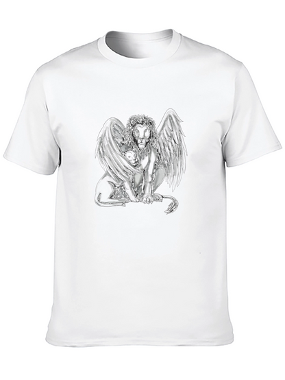 Camiseta Negra con Diseño de León Alado Abstracto