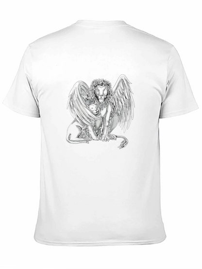 Camiseta Negra con Diseño de León Alado Abstracto