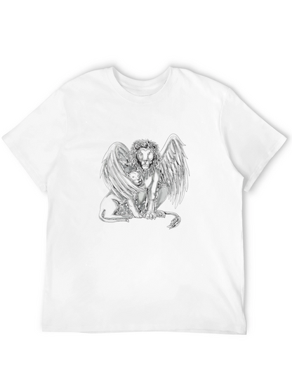 Camiseta Negra con Diseño de León Alado Abstracto
